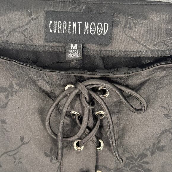 Current Mood Slick Should Be Dancing Floral Satin Lace Up Pants Black Medium - Picture 4 of 5